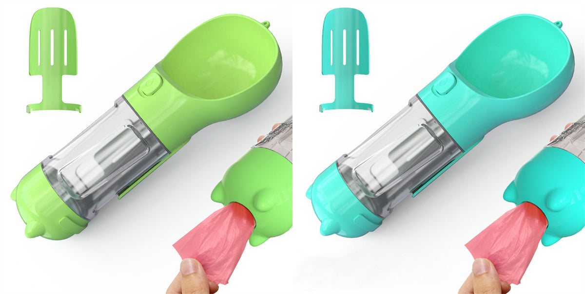 Portable Dog Water Bottle, Outdoor Dog Water Dispenser with Poop Bag, Pet Travel Water Bottle Dispenser with Drinking Feeder and Food Container for Dogs Walk Travel