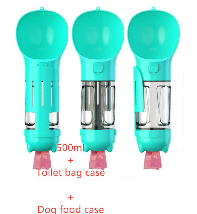 Portable Dog Water Bottle, Outdoor Dog Water Dispenser with Poop Bag, Pet Travel Water Bottle Dispenser with Drinking Feeder and Food Container for Dogs Walk Travel