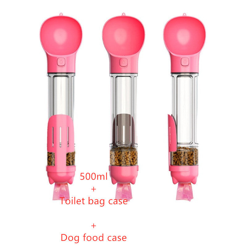Portable Dog Water Bottle, Outdoor Dog Water Dispenser with Poop Bag, Pet Travel Water Bottle Dispenser with Drinking Feeder and Food Container for Dogs Walk Travel