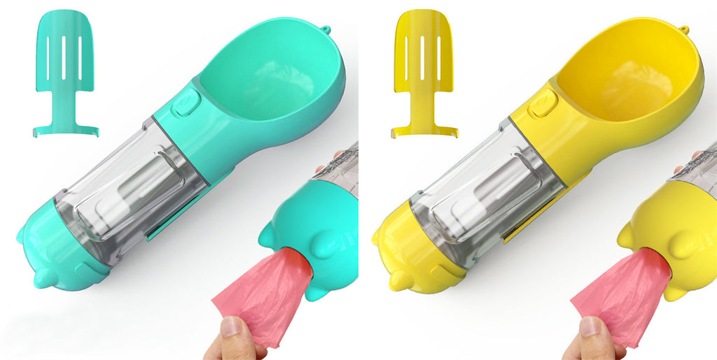 Portable Dog Water Bottle, Outdoor Dog Water Dispenser with Poop Bag, Pet Travel Water Bottle Dispenser with Drinking Feeder and Food Container for Dogs Walk Travel
