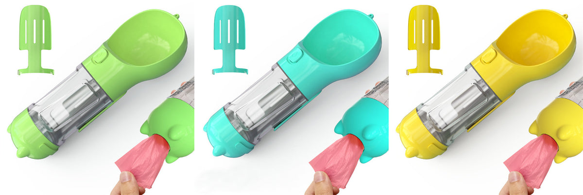 Portable Dog Water Bottle, Outdoor Dog Water Dispenser with Poop Bag, Pet Travel Water Bottle Dispenser with Drinking Feeder and Food Container for Dogs Walk Travel