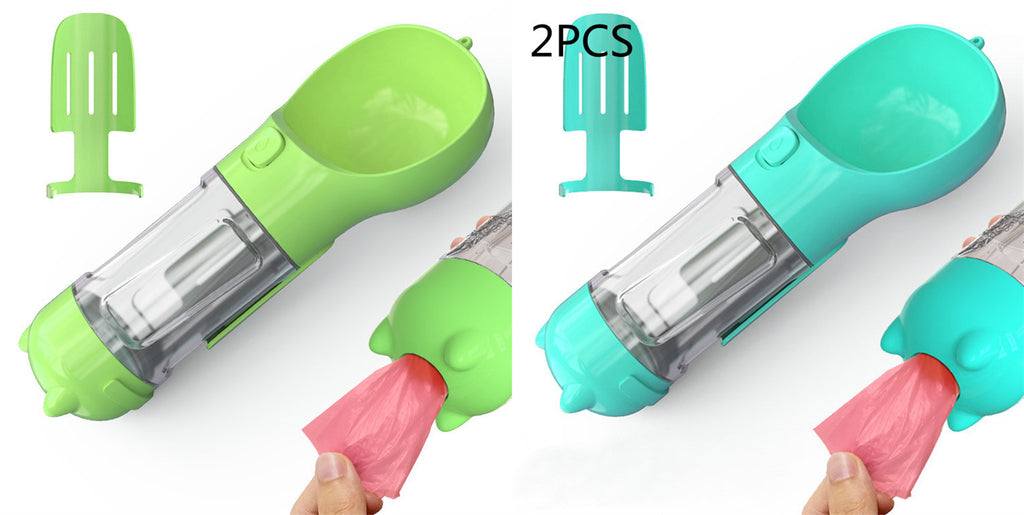Portable Dog Water Bottle, Outdoor Dog Water Dispenser with Poop Bag, Pet Travel Water Bottle Dispenser with Drinking Feeder and Food Container for Dogs Walk Travel