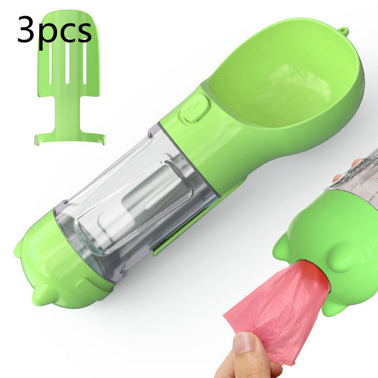 Portable Dog Water Bottle, Outdoor Dog Water Dispenser with Poop Bag, Pet Travel Water Bottle Dispenser with Drinking Feeder and Food Container for Dogs Walk Travel