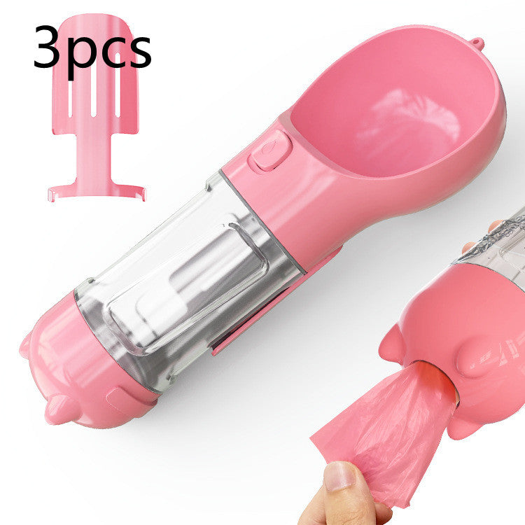 Portable Dog Water Bottle, Outdoor Dog Water Dispenser with Poop Bag, Pet Travel Water Bottle Dispenser with Drinking Feeder and Food Container for Dogs Walk Travel