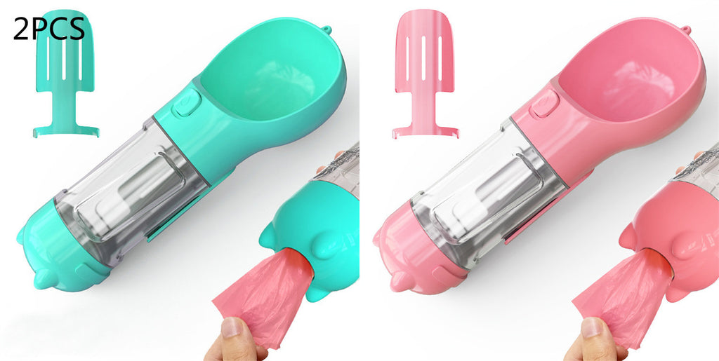 Portable Dog Water Bottle, Outdoor Dog Water Dispenser with Poop Bag, Pet Travel Water Bottle Dispenser with Drinking Feeder and Food Container for Dogs Walk Travel
