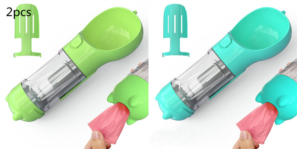 Portable Dog Water Bottle, Outdoor Dog Water Dispenser with Poop Bag, Pet Travel Water Bottle Dispenser with Drinking Feeder and Food Container for Dogs Walk Travel