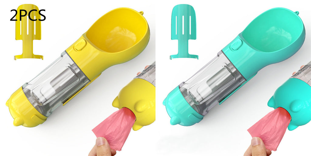 Portable Dog Water Bottle, Outdoor Dog Water Dispenser with Poop Bag, Pet Travel Water Bottle Dispenser with Drinking Feeder and Food Container for Dogs Walk Travel