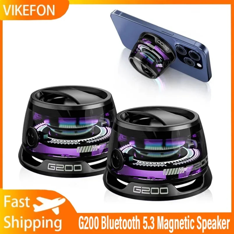 All-In-One" Specialist: 4-in-1 Mini Bluetooth Speaker: Magnetic Base, RGB Lights, & Built-in Phone Holde for IOS.
