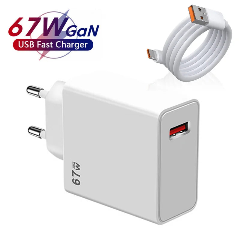 USB C Charger Block 67W Fast Charging Wall Charger Type C Power Adapter PD QC 3.0 Quick Charge Plug for Xiaomi Poco X6 Pro X5 F5 Mi 14 13 12S Redmi K60 K50 Samsung Galaxy iPhone iPad — EU US UK Plug