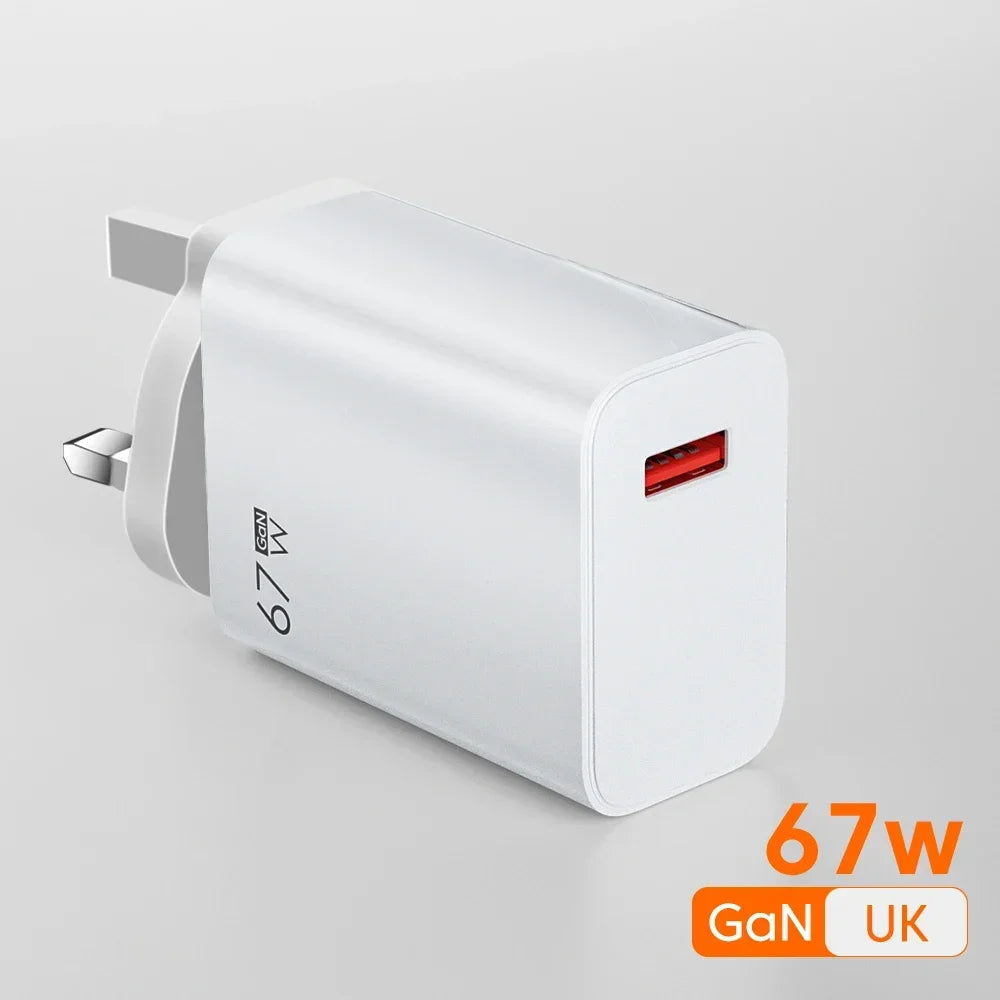 USB C Charger Block 67W Fast Charging Wall Charger Type C Power Adapter PD QC 3.0 Quick Charge Plug for Xiaomi Poco X6 Pro X5 F5 Mi 14 13 12S Redmi K60 K50 Samsung Galaxy iPhone iPad — EU US UK Plug