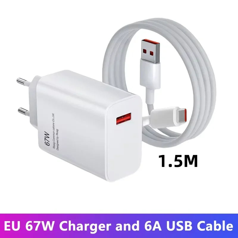 USB C Charger Block 67W Fast Charging Wall Charger Type C Power Adapter PD QC 3.0 Quick Charge Plug for Xiaomi Poco X6 Pro X5 F5 Mi 14 13 12S Redmi K60 K50 Samsung Galaxy iPhone iPad — EU US UK Plug