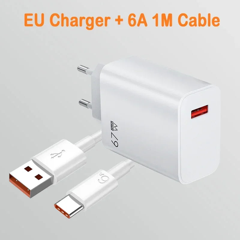 USB C Charger Block 67W Fast Charging Wall Charger Type C Power Adapter PD QC 3.0 Quick Charge Plug for Xiaomi Poco X6 Pro X5 F5 Mi 14 13 12S Redmi K60 K50 Samsung Galaxy iPhone iPad — EU US UK Plug