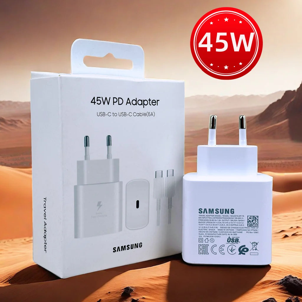 Samsung 45W Super-Fast Charger Original USB‑C Adapter + Cable | EU Certified | For Galaxy S24 S23 Ultra Z Fold 5 Flip 5 S22 S21