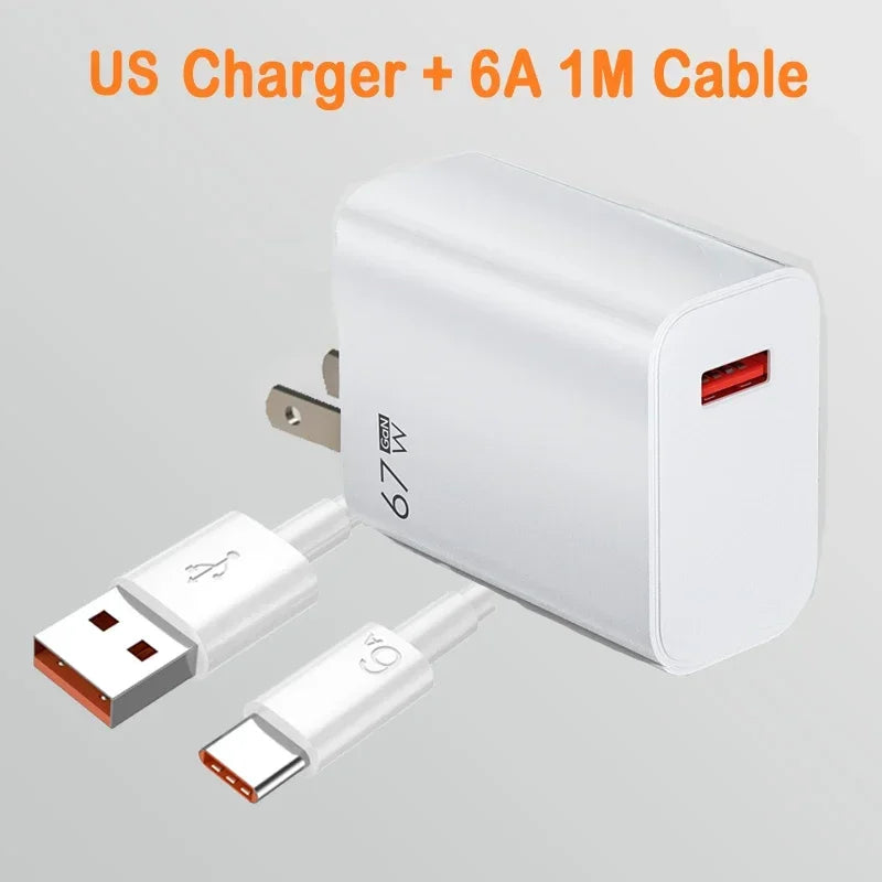 USB C Charger Block 67W Fast Charging Wall Charger Type C Power Adapter PD QC 3.0 Quick Charge Plug for Xiaomi Poco X6 Pro X5 F5 Mi 14 13 12S Redmi K60 K50 Samsung Galaxy iPhone iPad — EU US UK Plug