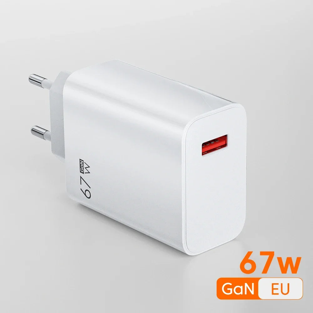USB C Charger Block 67W Fast Charging Wall Charger Type C Power Adapter PD QC 3.0 Quick Charge Plug for Xiaomi Poco X6 Pro X5 F5 Mi 14 13 12S Redmi K60 K50 Samsung Galaxy iPhone iPad — EU US UK Plug