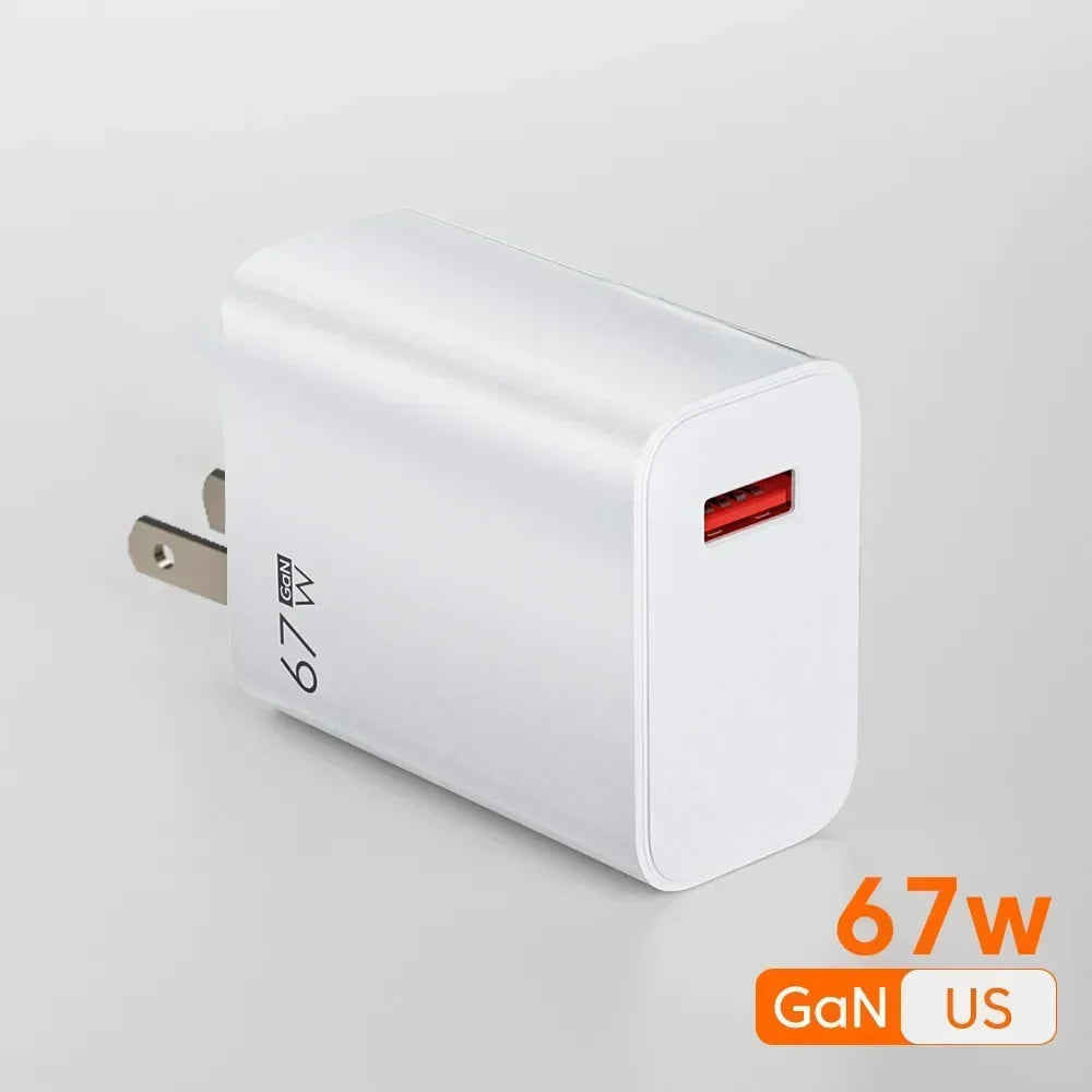 USB C Charger Block 67W Fast Charging Wall Charger Type C Power Adapter PD QC 3.0 Quick Charge Plug for Xiaomi Poco X6 Pro X5 F5 Mi 14 13 12S Redmi K60 K50 Samsung Galaxy iPhone iPad — EU US UK Plug