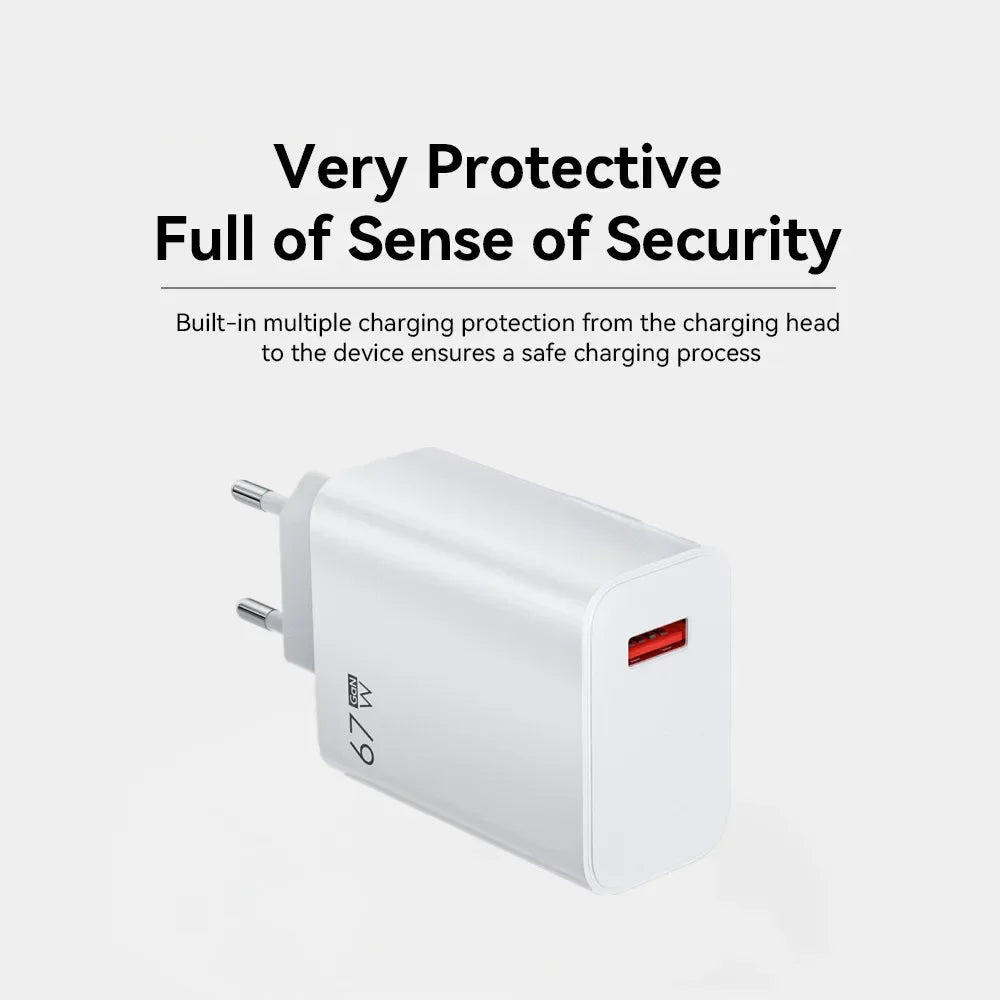 USB C Charger Block 67W Fast Charging Wall Charger Type C Power Adapter PD QC 3.0 Quick Charge Plug for Xiaomi Poco X6 Pro X5 F5 Mi 14 13 12S Redmi K60 K50 Samsung Galaxy iPhone iPad — EU US UK Plug