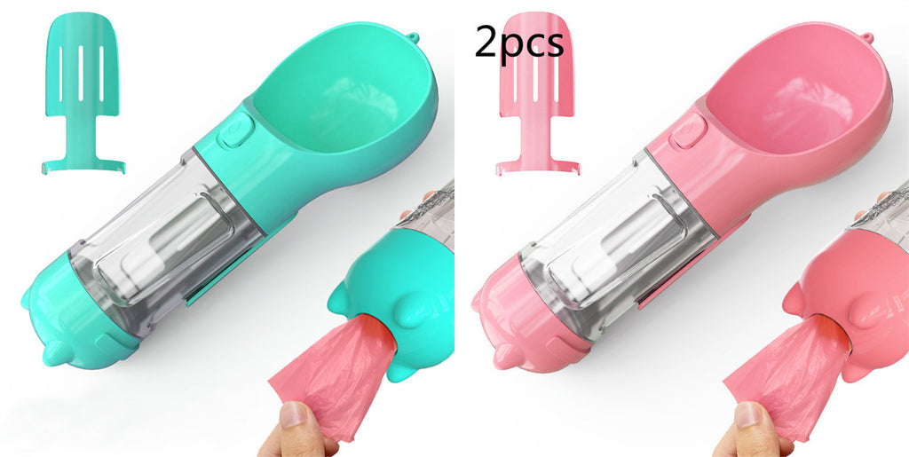 Portable Dog Water Bottle, Outdoor Dog Water Dispenser with Poop Bag, Pet Travel Water Bottle Dispenser with Drinking Feeder and Food Container for Dogs Walk Travel