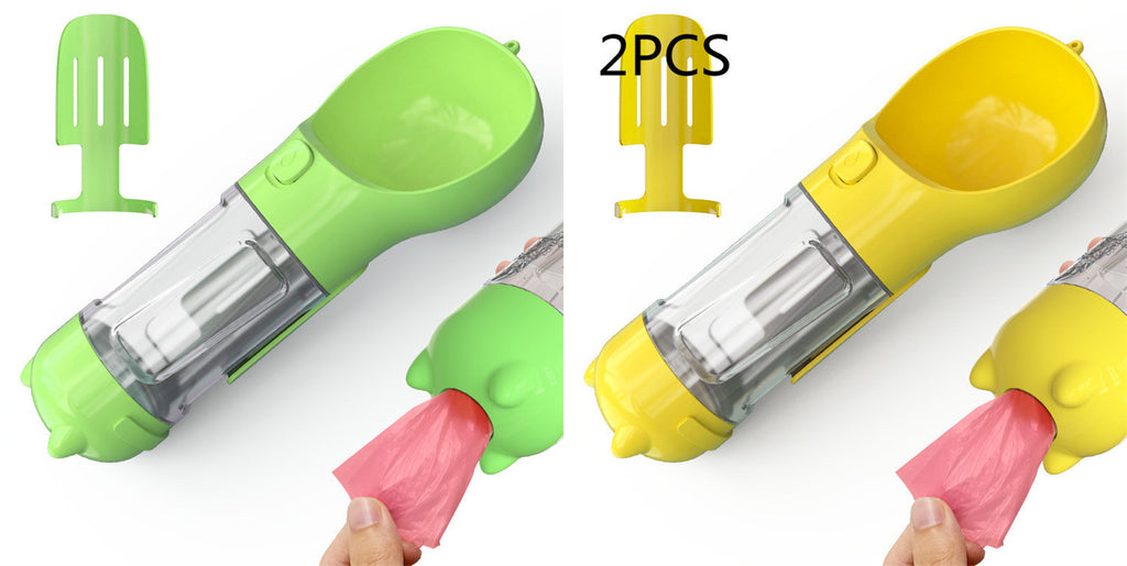 Portable Dog Water Bottle, Outdoor Dog Water Dispenser with Poop Bag, Pet Travel Water Bottle Dispenser with Drinking Feeder and Food Container for Dogs Walk Travel