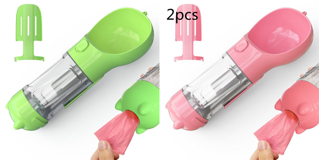 Portable Dog Water Bottle, Outdoor Dog Water Dispenser with Poop Bag, Pet Travel Water Bottle Dispenser with Drinking Feeder and Food Container for Dogs Walk Travel