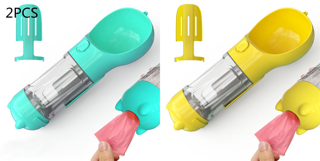 Portable Dog Water Bottle, Outdoor Dog Water Dispenser with Poop Bag, Pet Travel Water Bottle Dispenser with Drinking Feeder and Food Container for Dogs Walk Travel